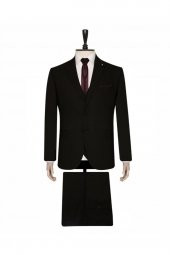 Yelekli Dar Kesim Siyah Desenli Takım Elbise - 1