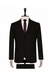 Yelekli Dar Kesim Siyah Desenli Takım Elbise - 3