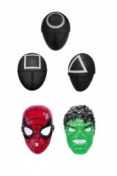 3lü Squid Game Maske Seti Kare Yuvarlak Üçgen Ve Spiderman Ve Hulk Maskesi 5 li set - 1