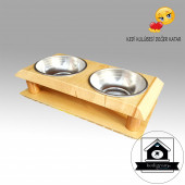 Kedi Mama Kabı - Paslanmaz Kase Çelik - Köpek Kedi Mama Ve Su Kabı - Ahşap Mama Kabı - 1