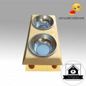Kedi Mama Kabı - Paslanmaz Kase Çelik - Köpek Kedi Mama Ve Su Kabı - Ahşap Mama Kabı - 3
