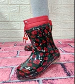 Çağrı Kırmızı Çiçekli Siyah İçi Yünlü Kız Çocuk Konçlu Yağmur Çizmesi thumbnail 5