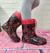 Çağrı Kırmızı Çiçekli Siyah İçi Yünlü Kız Çocuk Konçlu Yağmur Çizmesi thumbnail 4