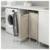 Tekerlekli Çamaşır Sepeti 80 Litre MeridyenDukkan Beyaz Renk Metal Sepet thumbnail 2