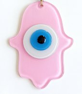 Nazar Boncuklu Pembe Renk Fatma Ana Bereket Eli Cam Duvar Süsü - 1