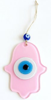 Nazar Boncuklu Pembe Renk Fatma Ana Bereket Eli Cam Duvar Süsü - 2