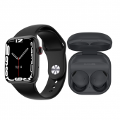 Watch 7 DT001 Akıllı Saat 1.99 Inch Full Ekran Siyah Renk Galaxy Buds2 Pro Siyah Kulakiçi Kulaklık - 1