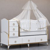 Garaj Home Elfin Gold 60x120 Uzayan Asansörlü Lüks Uyku Setli Beşik Kombini-UYKU SETİ-PEMBE - 3