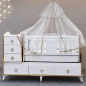 Garaj Home Elfin Gold 60x120 Uzayan Asansörlü Lüks Uyku Setli Beşik Kombini-UYKU SETİ-PEMBE - 4