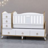 Garaj Home Elfin Gold 60x120 Uzayan Asansörlü Lüks Uyku Setli Beşik Kombini-UYKU SETİ-PEMBE - 6