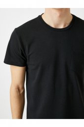 Basic Kisa Kollu Bisiklet Yaka Tişört - 5