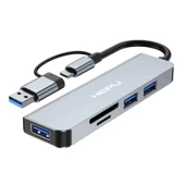 HEPU HP-B06 7in1 USB Type-C Girişli HUB Çoklayıcı Kart Okuyucu - 1