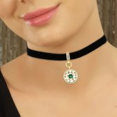 14k Altın Yeşil Taşlı Kalemli Charm Kolye Ucu thumbnail 2