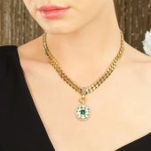 14k Altın Yeşil Taşlı Kalemli Charm Kolye Ucu thumbnail 3