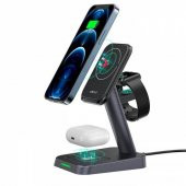 Polham 3in1 15W Manyetik Magsafe Kablosuz Şarjlı Telefon, Saat ve Kulaklık Şarj Standı - 1