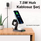 Polham 3in1 15W Manyetik Magsafe Kablosuz Şarjlı Telefon, Saat ve Kulaklık Şarj Standı - 3