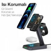Polham 3in1 15W Manyetik Magsafe Kablosuz Şarjlı Telefon, Saat ve Kulaklık Şarj Standı - 4