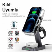 Polham 3in1 15W Manyetik Magsafe Kablosuz Şarjlı Telefon, Saat ve Kulaklık Şarj Standı - 5