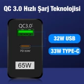 Polham 65W GaN QC3.0 PD Hızlı Başlığı 65W GaN Type-C + USB Şarj Adaptörü - 2