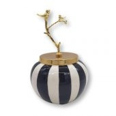 Crearthome Metal Kuş Kapaklı Siyah Beyaz Çizgili Küçük Boy Gold Küp - 1