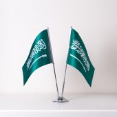 Suudi Arabistan 2li Masa Bayrağı Saten Kumaş Dijital Baskı 15x22,5 cm - 1