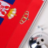 Sırbistan 2li Masa Bayrağı Saten Kumaş Dijital Baskı 15x22,5 cm - 2