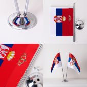 Sırbistan 2li Masa Bayrağı Saten Kumaş Dijital Baskı 15x22,5 cm - 4