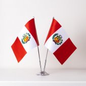 Peru 2li Masa Bayrağı Saten Kumaş Dijital Baskı 15x22,5 cm - 1