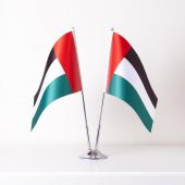 Birleşik Arap Emirlikleri 2li Masa Bayrağı Saten Kumaş Dijital Baskı 15x22,5 cm - 1