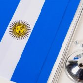 Arjantin 2li Masa Bayrağı Saten Kumaş Dijital Baskı 15x22,5 cm - 2