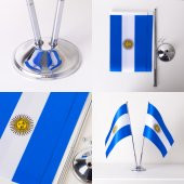 Arjantin 2li Masa Bayrağı Saten Kumaş Dijital Baskı 15x22,5 cm - 3