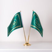 Allah-Muhammed 2li Masa Bayrağı Saten Kumaş Dijital Baskı 15x22,5 cm - 1
