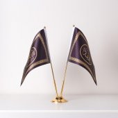 Allah-Muhammed Altın Renk 2li Masa Bayrağı Saten Kumaş Dijital Baskı 15x22,5 cm - 1