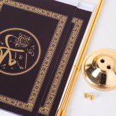 Allah-Muhammed Altın Renk 2li Masa Bayrağı Saten Kumaş Dijital Baskı 15x22,5 cm - 2