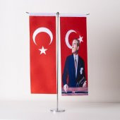 Atatürk-Türk Bayrağı 2li Masa Bayrağı 10x30 cm - 1