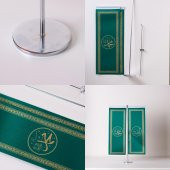 Allah-Muhammed İnce Uzun Yeşil 2li Masa Bayrağı Saten Kumaş Dijital Baskı 8,5x25 cm - 3