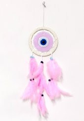 Pembe Renk Dream Catcher Pudra Pembesi Camlı Kuş Tüylü Duvar Süsü - 2