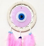 Pembe Renk Dream Catcher Pudra Pembesi Camlı Kuş Tüylü Duvar Süsü - 3