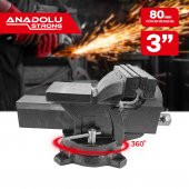 Anadolu Strong Büyük Boy 80mm 3 360 Dönerli Taban Dövme Çelik Sabit Tezgah Masa Mengenesi - 3