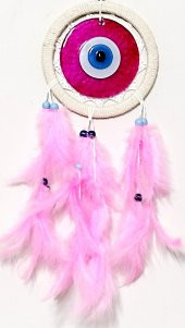Pembe Tüylü Dream Catcher Fuşya Cam Nazar boncuklu Düş Kapanı Duvar Süsü thumbnail 1