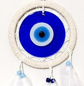 Kuş Tüylü Dream Catcher Mavi Nazar Boncuklu Düş Kapanı Duvar Süsü thumbnail 3