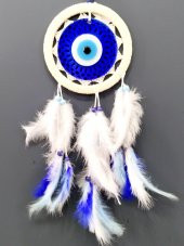 Kuş Tüylü Dream Catcher Mavi Nazar Boncuklu Düş Kapanı Duvar Süsü thumbnail 5