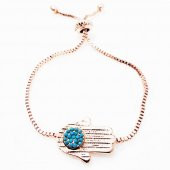 Rose Kaplama Asansör Kilit Turkuaz Doğal Taş Kadın Fatma Ana Eli Bileklik - 2