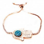 Rose Kaplama Asansör Kilit Turkuaz Doğal Taş Kadın Fatma Ana Eli Bileklik - 3