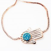Rose Kaplama Asansör Kilit Turkuaz Doğal Taş Kadın Fatma Ana Eli Bileklik - 4