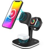 Polham 15W Magsafe 15W 5İN1 Led Işıklı iPhone 13-12 Apple Watch Şarj Standı Tutucu Kablosuz Şarj - 1