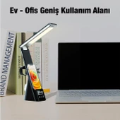 Polham 7in1 15W Kablosuz Şarjlı Katlanabilir Masa Lambası, 3 Modlu Işık, Saatli,Alarmlı Masa Lambası - 10