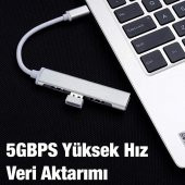 Polham 4in1 10W 4 USB Girişli Type C Çevirici Adaptör, 5 Gbps Hız USB 3.0 Tak Çalıştır Adaptör HUB - 4