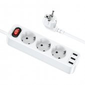 Polham 1.8 Metre 4000W Akım Korumalı 3 Priz, 3 USB Girişli Priz, 3lü Uzatma Kablosu Priz,Ultra Hızlı - 1