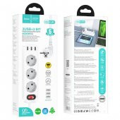 Polham 1.8 Metre 4000W Akım Korumalı 3 Priz, 3 USB Girişli Priz, 3lü Uzatma Kablosu Priz,Ultra Hızlı - 5